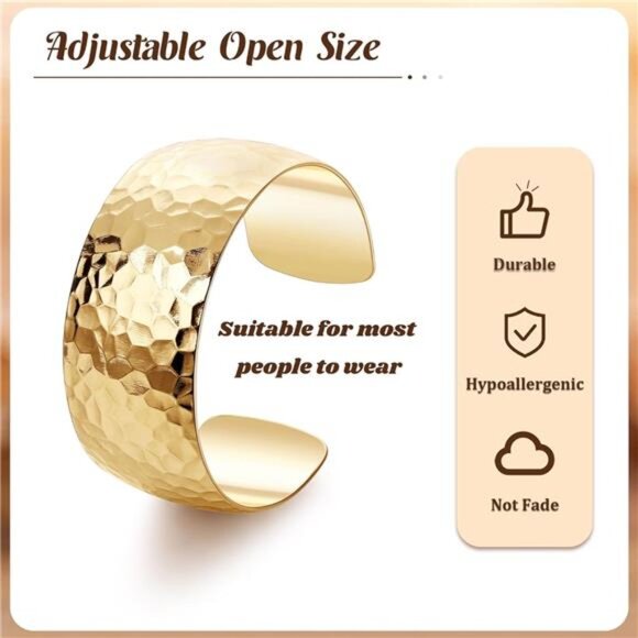 18K Gold Plated Cuff Bracelets for Women Open Adjustable Gold Cuff Bangle - Picture 4 of 5